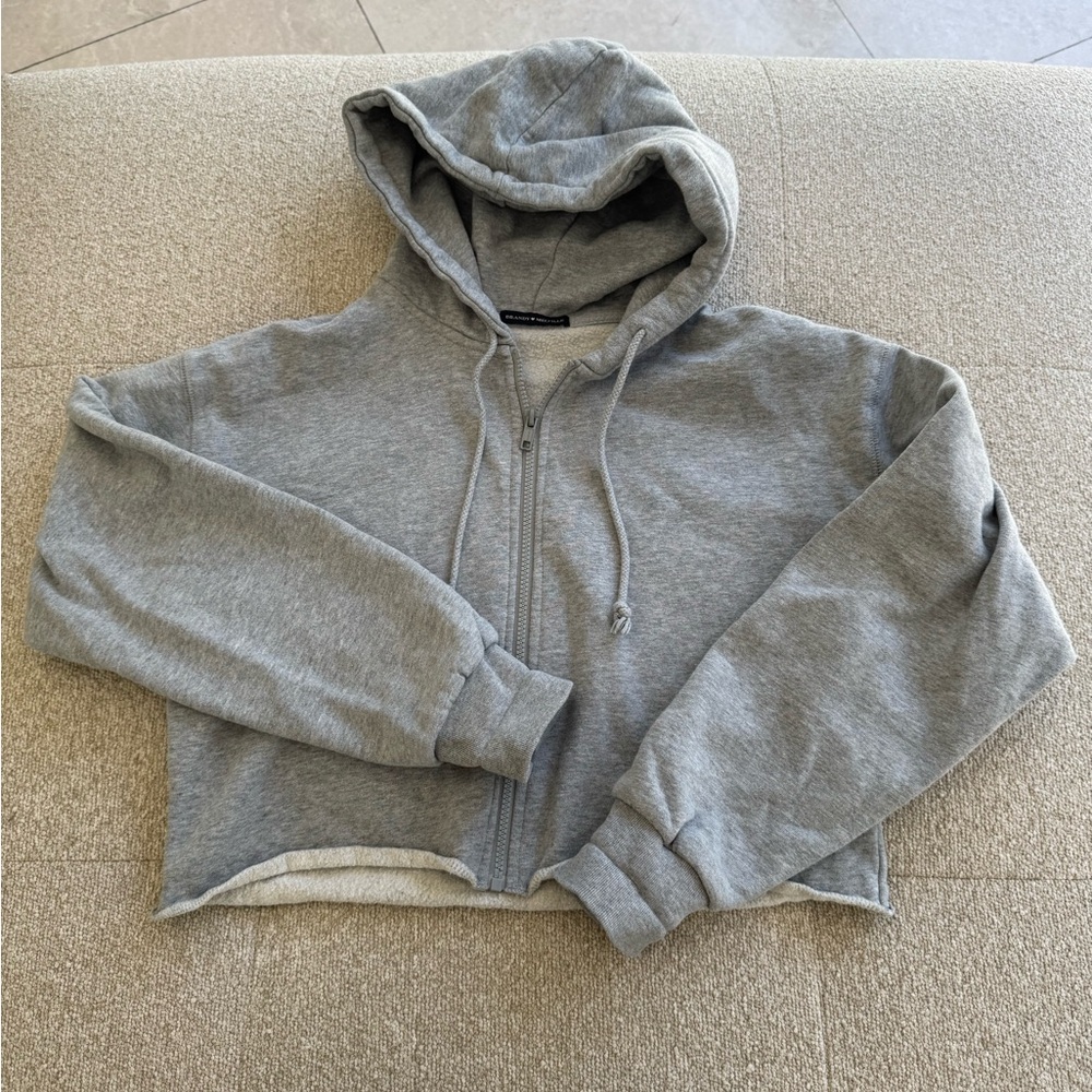 Brandy Melville Cropped Zip-Up Hoodie BUNDLE – Grey & Charcoal | Fleece Lined - Picture 2 of 8